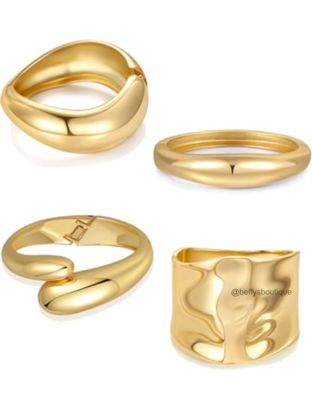 4Pc 14K Gold Plated Chunky Hinged Cuff Bangle Bracelet Set Stackable